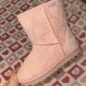 Tahari Light Pink Heart Embellished Cozy Boots